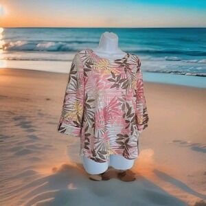 Cathy Daniels Tunic Top Size S Tropical Print 3/4 Sleeve Jersey Knit Stretch NWT